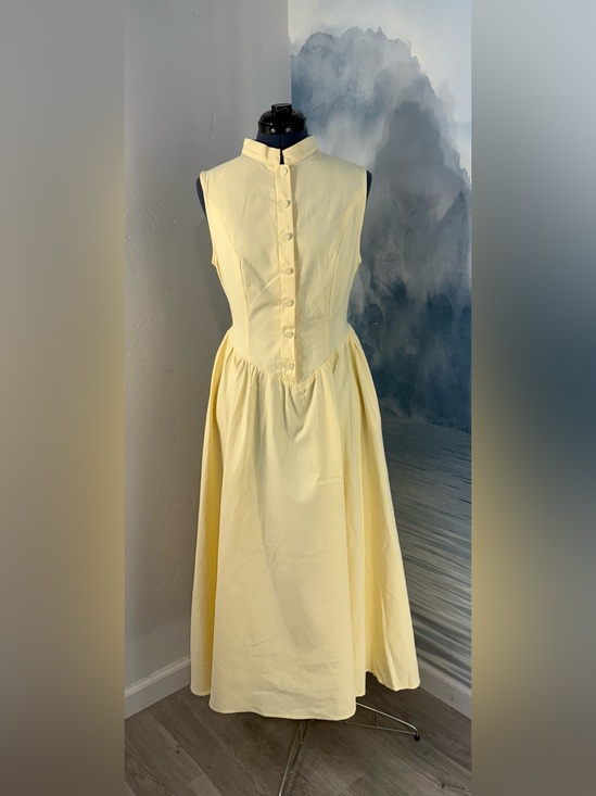 Chillinen Dresses & Skirts - Sleeveless Pale Yellow Button-Front Midi Dress #402